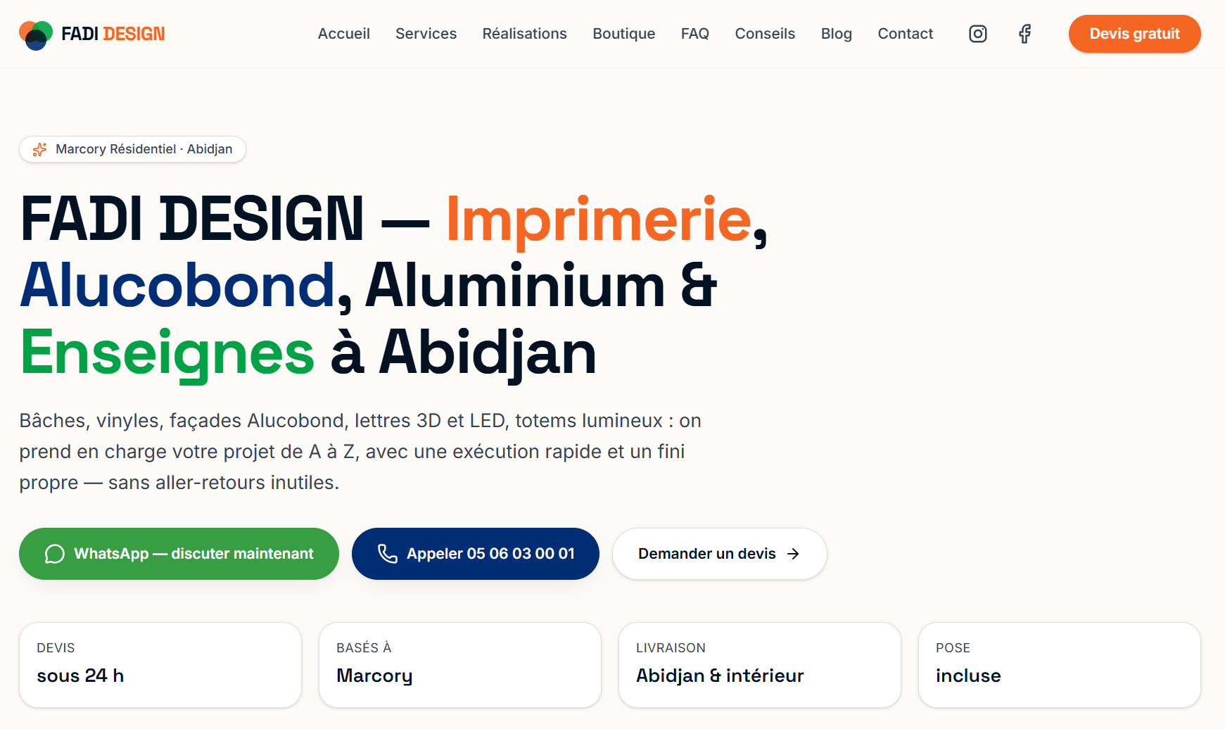 Aperçu du site Fadi Design — imprimerie à Abidjan