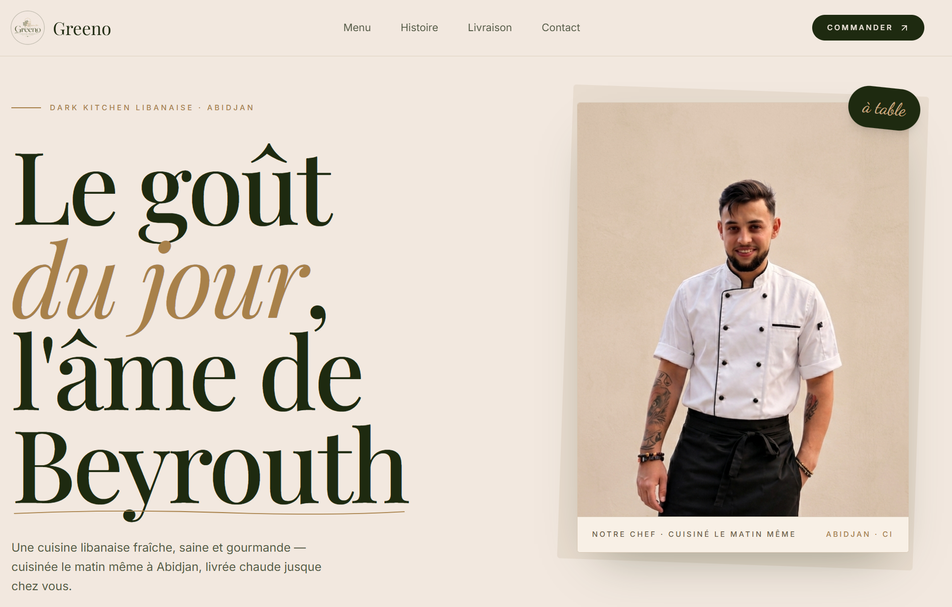 Aperçu du site Greeno — dark kitchen libanaise à Abidjan